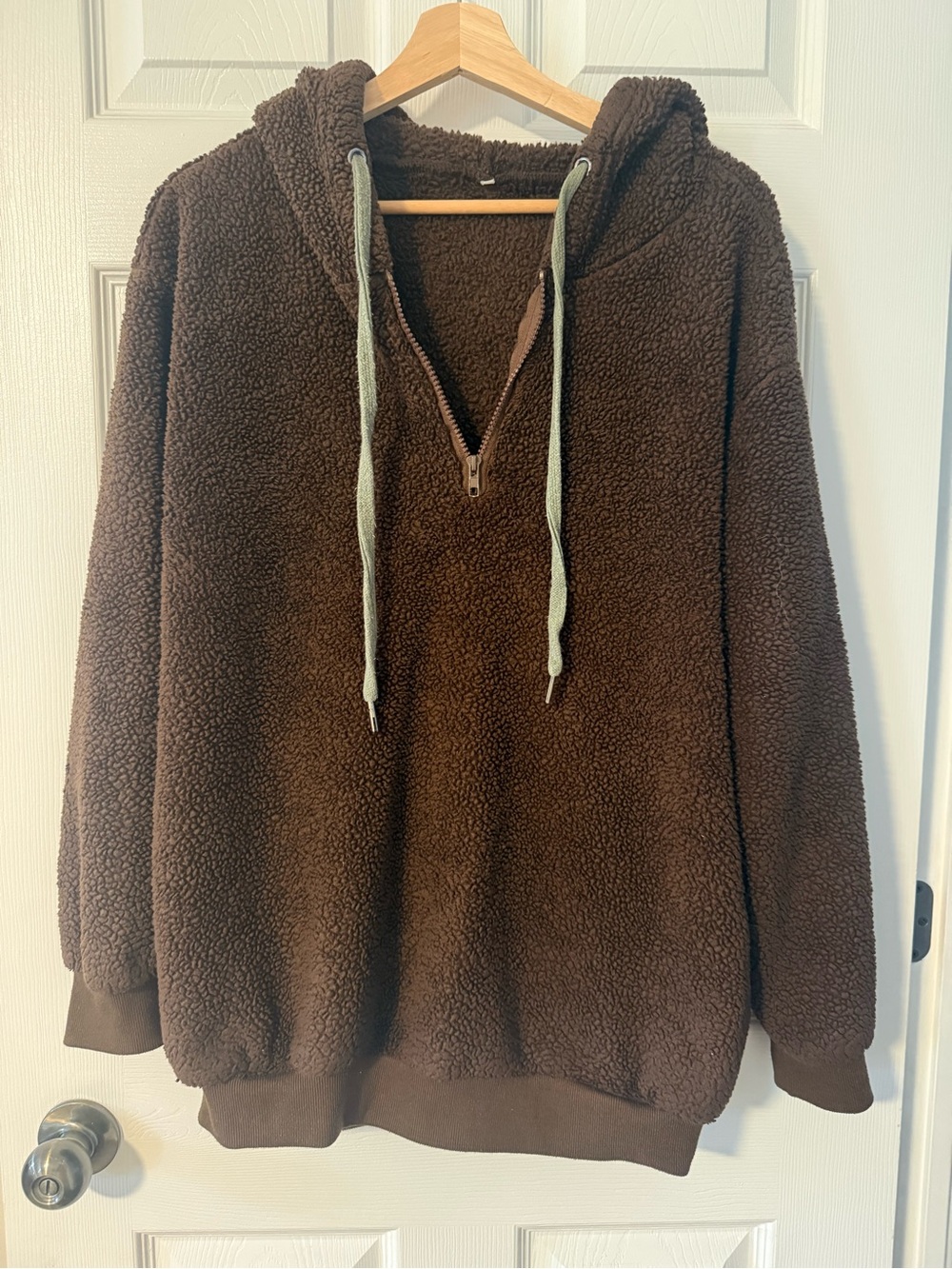 Woman’s  Sherpa Half-Zip Hoodie Sweater - Brown